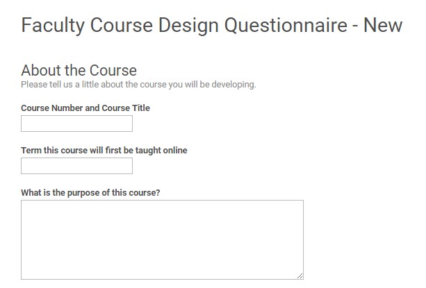 Faculty course design questionnaire on Google Forms. 